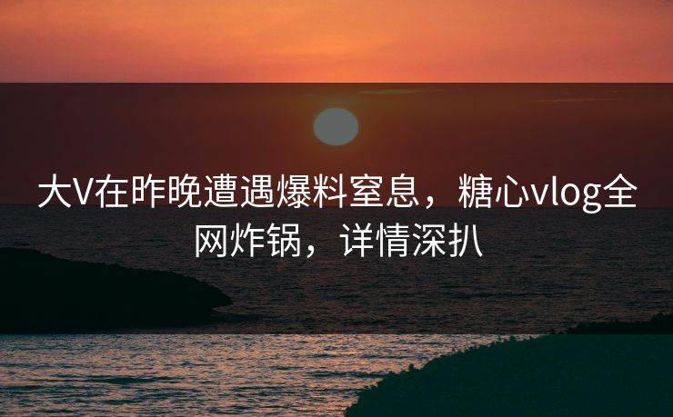 大V在昨晚遭遇爆料窒息，糖心vlog全网炸锅，详情深扒